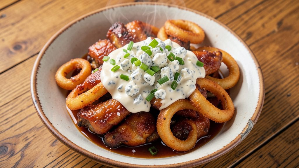 Buffalo Wings and Rings Blue Cheese Copycat Recipe: Crispy Wings, Crunchy Onions, and Tangy Sauce